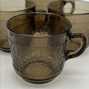 Rigolleau “Flor Colonial” Smoky Glass Cups Floral Industria Argentina (Set of 4)